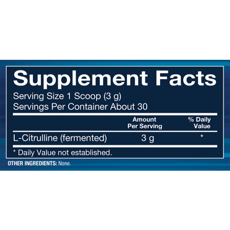 Supplement Facts label for BodyTech L-Citrulline Powder Fermented Unflavored