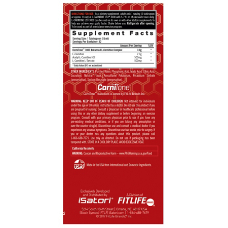 Isatori L-Carnitine LS3 3000 Supplement Label