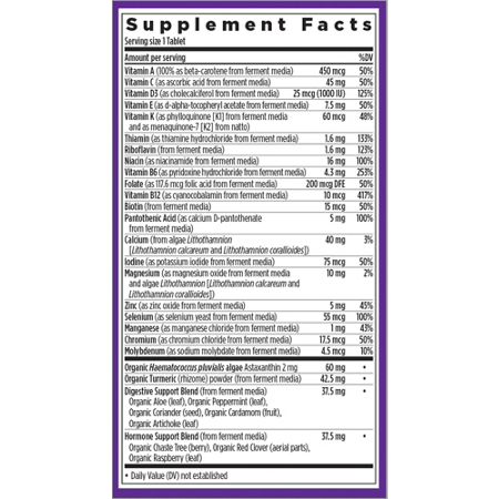 Supplement Facts label for women's 55+ multivitamin