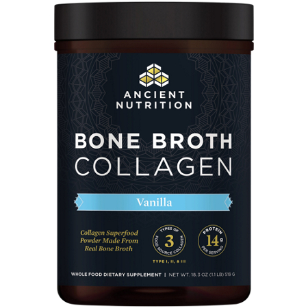 Ancient Nutrition Bone Broth Collagen Superfood Powder Vanilla jar front