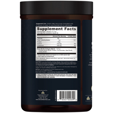 Supplement Facts for Ancient Nutrition Collagen Powder Vanilla