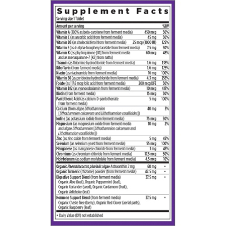 Supplement Facts for Women's 55+ Multivitamin Label