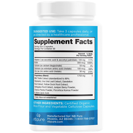 Supplement Facts label for NB Pure Liver Fend Detox and Cleanse