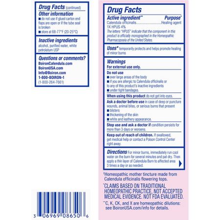 Calendula Burn Ointment label