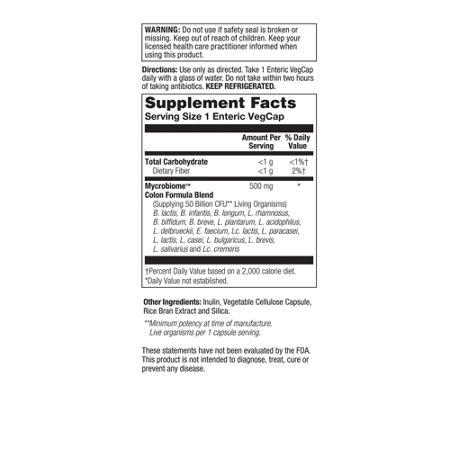 Solaray Mycrobiome Probiotic Colon Formula Label