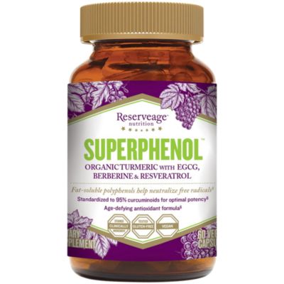 Superphenol Organic Turmeric with EGCG, Berberine, Resveratrol (60 Vegetarian Capsules) 