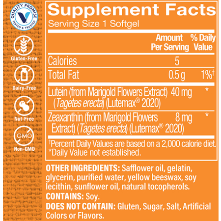 Supplement Facts label for Lutein with Zeaxanthin 40 MG