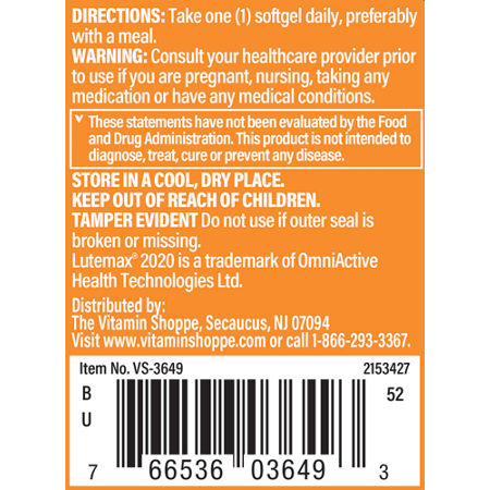 Directions for The Vitamin Shoppe Lutein with Zeaxanthin 40 MG