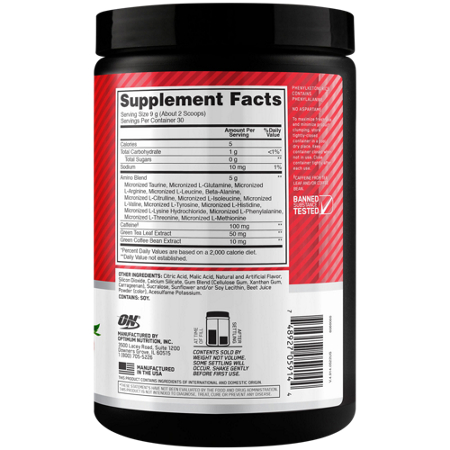 Optimum Nutrition Amino Energy Supplement Facts Label