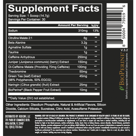 Supplement Facts label for RedCon1 Total War Pre-Workout Sour Gummy Bear