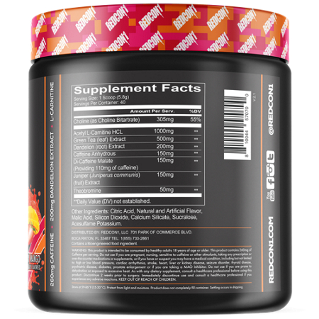 RedCon1 Double Tap Fat Burner Supplement Label