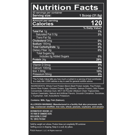RedCon1 MRE Lite Banana Nut Bread Supplement Label