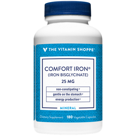 The Vitamin Shoppe Comfort Iron vegetable capsules 25 MG bottle front