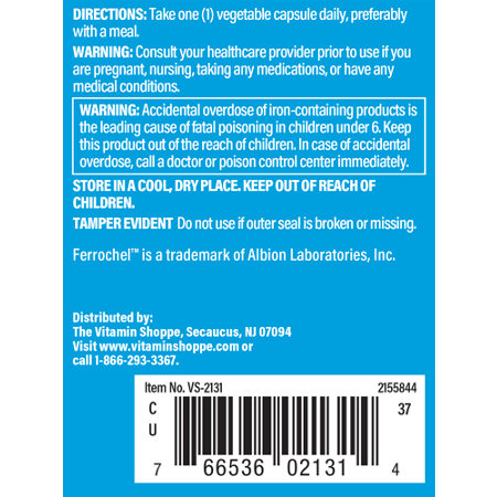 Directions for The Vitamin Shoppe Comfort Iron Vegetable Capsules 25 MG