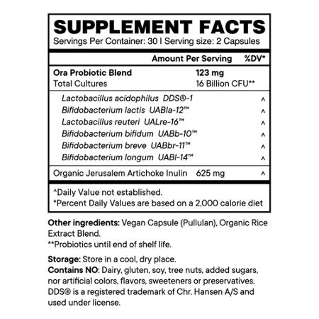 Supplement Facts for Ora Organic Trust Your Gut Probiotic