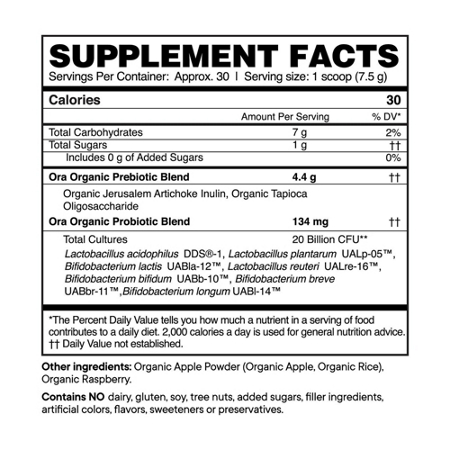 Ora Organic Trust Your Gut Vegan Probiotic Supplement Label