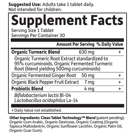 Supplement Facts label for turmeric tablets