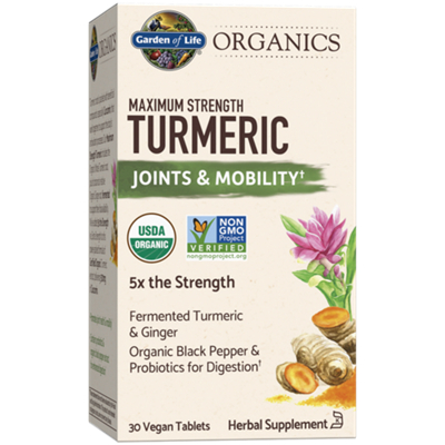 Garden of Life Organics Maximum Strength Turmeric – Joint & Mobility Support (30 Vegan Tablets)
