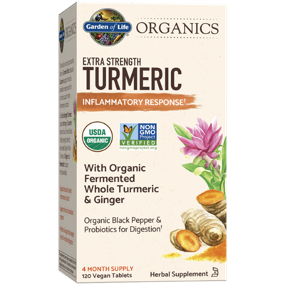 Garden of Life Organics Extra Strength Turmeric - Inflammatory Response with Black Pepper & Ginger (120 Vegan Tablets)