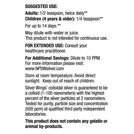 Colloidal Silver Immune Support 500 PPM Directions
