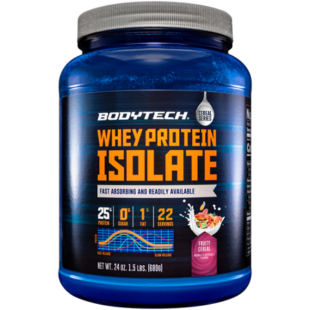 BodyTech Whey Protein Isolate Powder Fruity Cereal bottle front