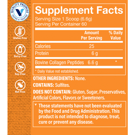 Supplement Facts label for Collagen Peptides Grass-Fed Powder Unflavored