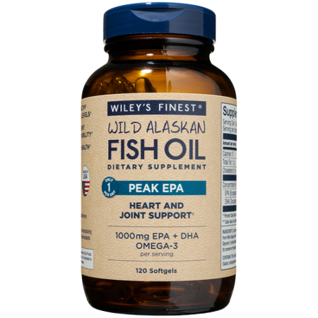 Wileys Finest Wild Alaskan Fish Oil Peak EPA softgels bottle front
