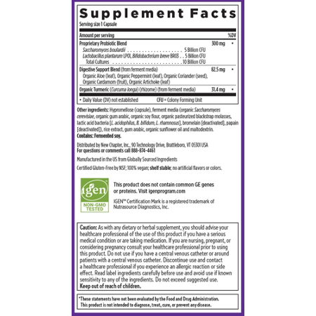 Label for New Chapter Probiotic All-Flora, 5 Billion CFUs