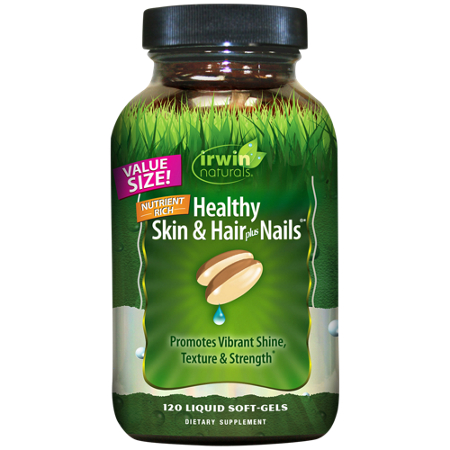 Irwin Naturals Healthy Skin and Hair Plus Nails liquid softgels bottle front