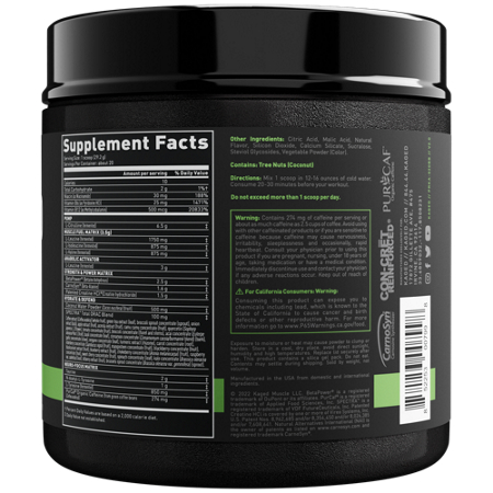 Supplement Facts label for KAGED Pre-Kaged Pre-Workout Berry Blast