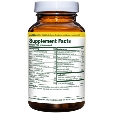 Supplement Facts label for Megafood Daily Multivitamin for Men Over 55