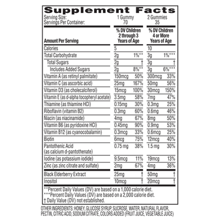 Zarbees Kids Multivitamin Immune Label
