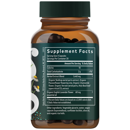 Supplement Facts label for Gaia Herbs Calm ASAP Stress and Anxiety Support