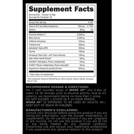 Bucked Up Woke AF Pre Workout Supplement Facts Rocket Pop