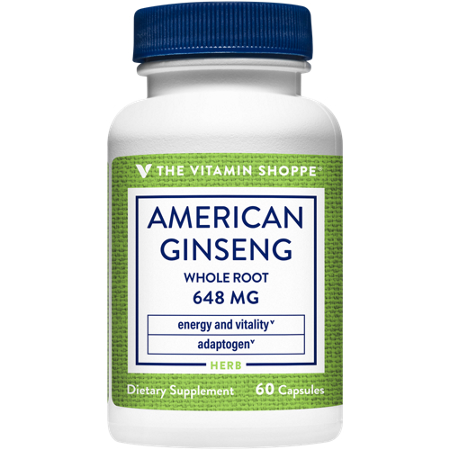 The Vitamin Shoppe American Ginseng Whole Root capsules 648 MG bottle front