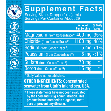 Supplement Facts label for Ionic Magnesium Liquid Extract 400 MG