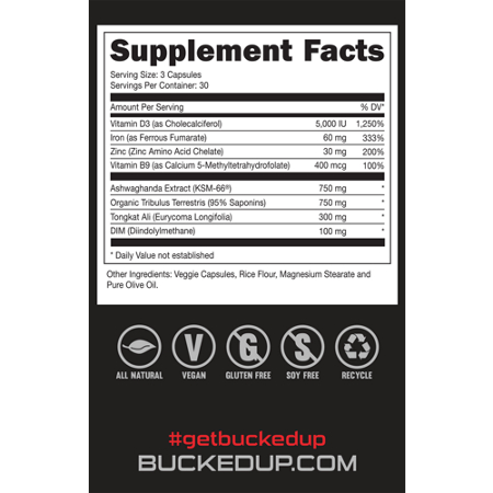 Supplement Facts label for Bucked Up RUT Testosterone Booster