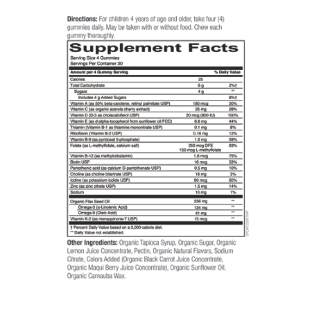 Smarty Pants Kids Multivitamin Supplement Facts label