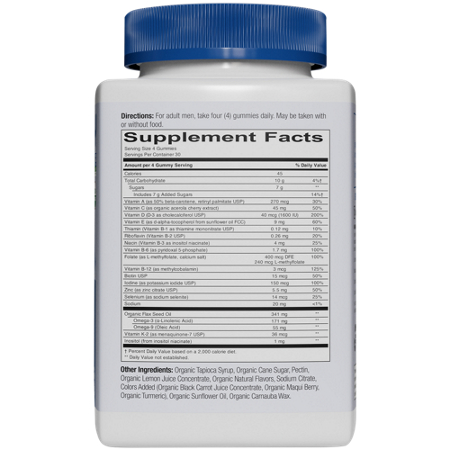 Supplement Facts label for Smarty Pants Men Complete Organic Gummy Multivitamin