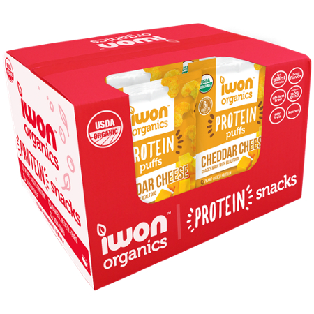 Iwon Organics Protein Puffs Cheddar Cheese box front