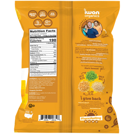 Back of Organic Protein Puffs Cheddar Cheese bag
