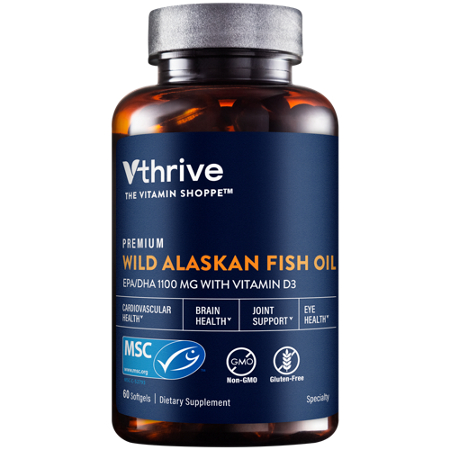 Vthrive The Vitamin Shoppe Premium Wild Alaskan Fish Oil bottle front