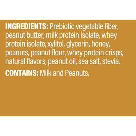 Ingredients label for fitfactor High Protein Bar Peanut Butter