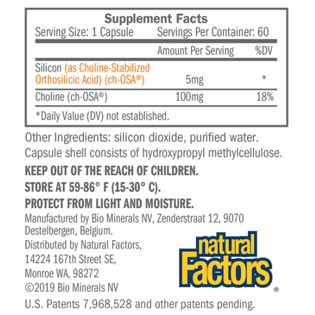 Supplement Facts label for BioSil Advanced Collagen Generator capsules