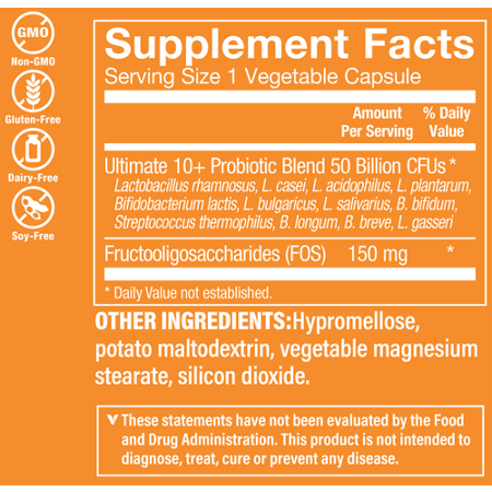 Supplement Facts for Vitamin Shoppe Probiotic 50 Billion