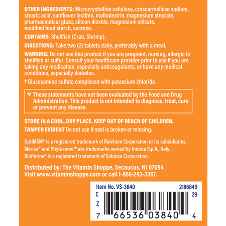 Directions for The Vitamin Shoppe Ultimate Gold Joint Care Tablets