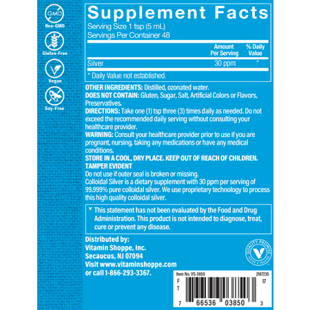 Supplement Facts for Colloidal Silver Liquid Supplement