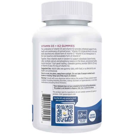 Nordic Naturals Vitamin D3 + K2 Gummies bottle back