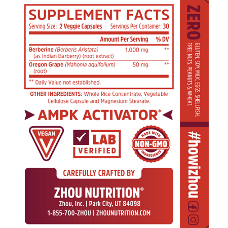 Zhou Nutrition Berberine with Oregon Grape Supplement Facts