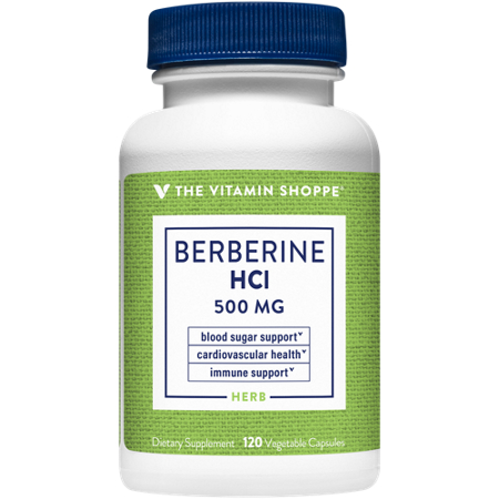 The Vitamin Shoppe Berberine HCl 500 MG capsules bottle front